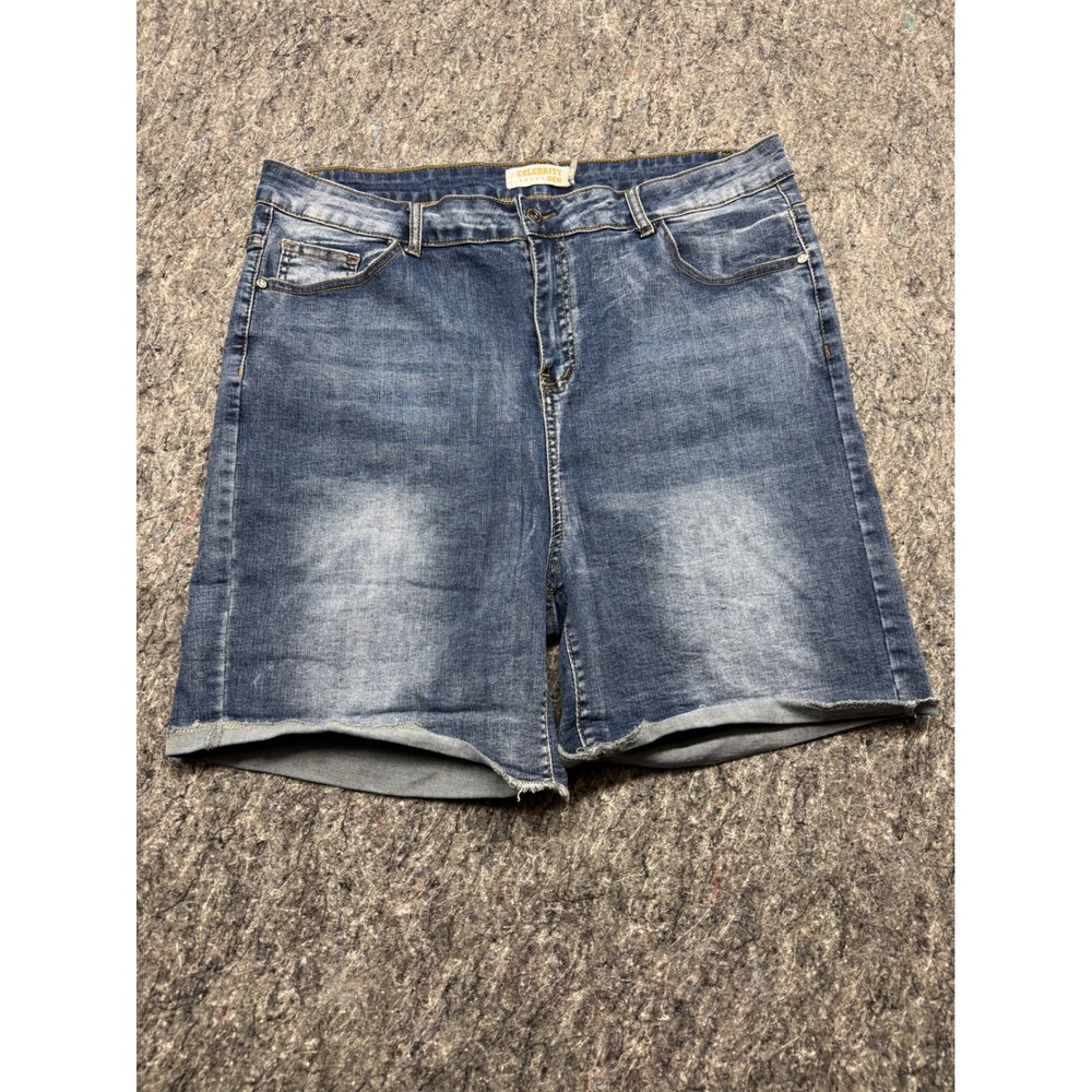 Celebrity Ace Blue Denim Shorts Womens Plus Size 20 High Rise Raw Cuffed Hem